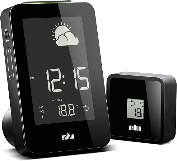 Braun klasik analog çalar saat, erteleme fonksiyonlu ve ışıklı, sakin kuvars saat mekanizması, Crescendo alarmı, siyah ve beyaz, model BC12BW