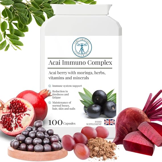 Acai Immuno Complex – Antioxidant & Immune Support Formula with Acai Berry, Moringa, Resveratrol, Zinc & Vitamin B6 – Vegan – 100 Capsules