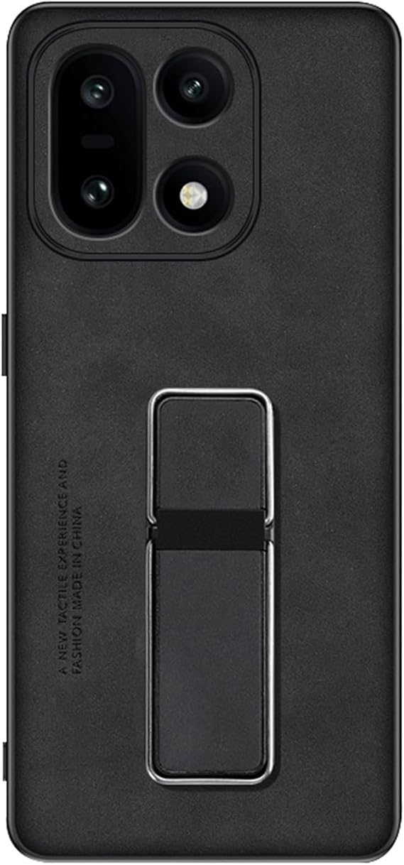Shockproof Case for OnePlus 15, Matte Leather Camera Protection Cover Adjustable Mini Stand Slim Shell,Black,15