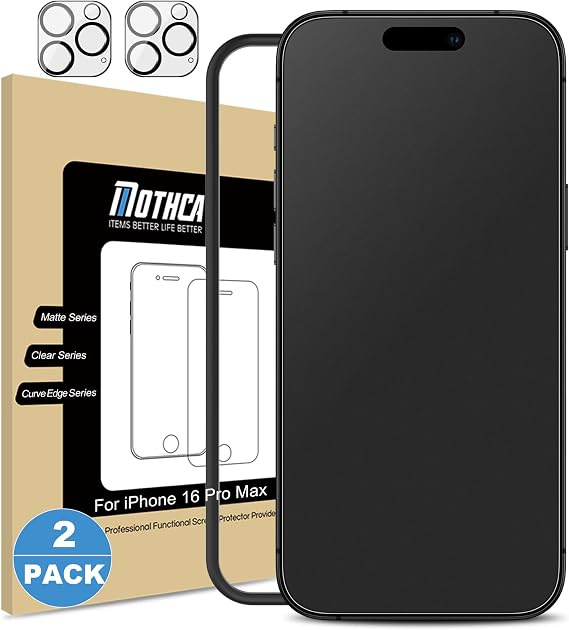 Mothca Matte Glass Screen Protector for iPhone 16 Pro Max, 2 + 2 Pack
