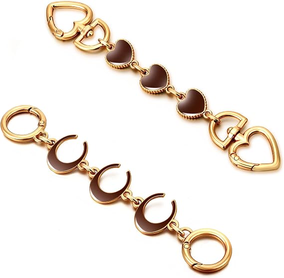2Pcs Bag Extender Chain Heart Moon Purse Strap Extenders for Handbags Purse Extender Chain Gold Chain Purse Strap Replacement Brown Purse Accessories Bag Charms for Handbags Purse Making Supplies