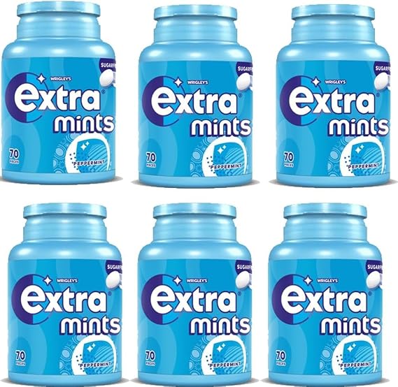 Extra Mints Peppermint Sugar Free Bottle 70 Pieces - Sugarfree Mints with Sweeteners and Mint Flavour. (06 Bottles)