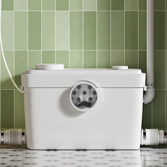 750W Macerator-Pumpe für WC Hebeanlage – Kupfermotor 3 Anschlüsse (Toilette/Dusche/Waschbecken) 11m Förderhöhe flach für Wandmontage