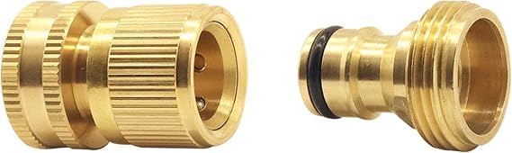 Garden Hose Quick Connect, 1Set (2PCS) 3/4 inch Solid Brass No-Leak Garden Hose Connector Fitting, Easy Connect and Release Adapter Set, Male and Female(1 Pair)
