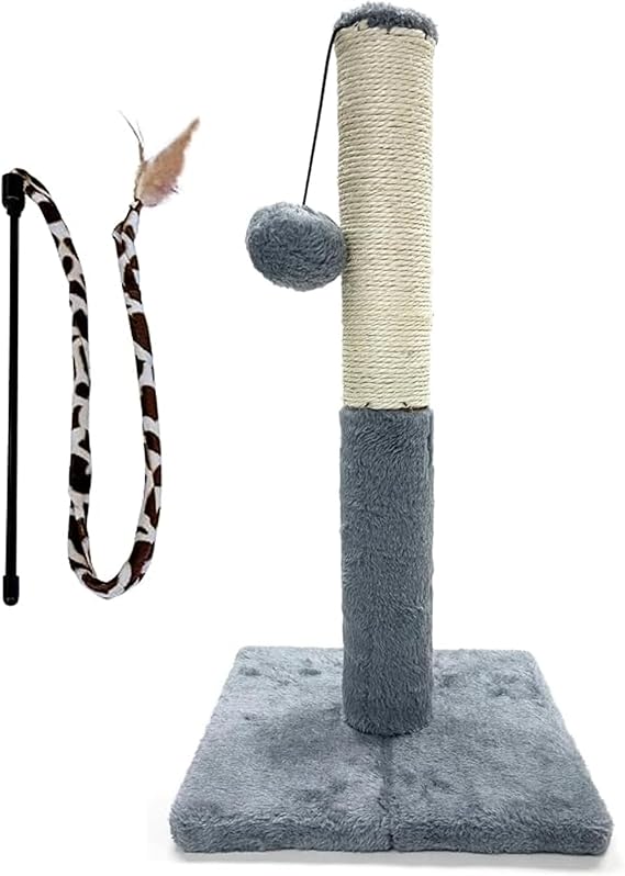 JWPET 48cm Cat Scratching Post, Vertical Sisal Rope Scratcher with Soft Plush Cover, Full Stretch Cat Claw Scratcher for Indoor Cats, Modern Grey Design (Grey)