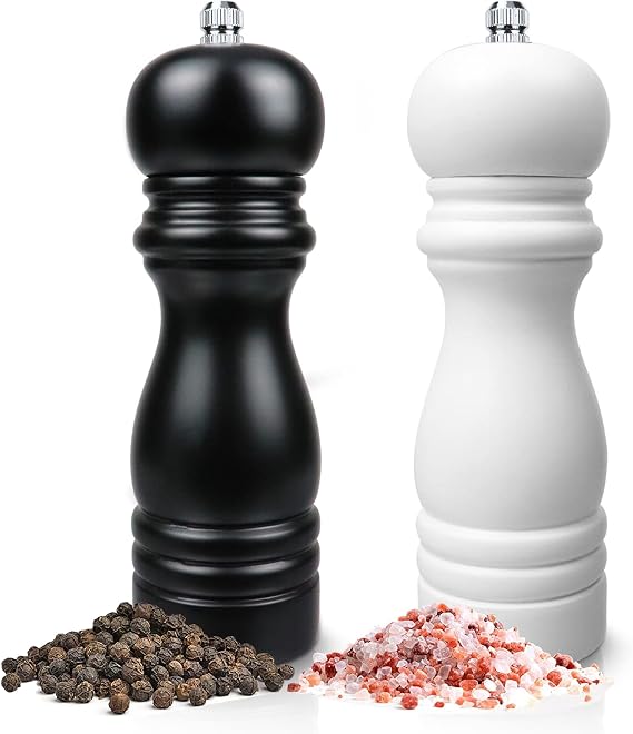 Salt and Pepper Grinder Set with Adjustable Ceramic Core, 6.5in Black White