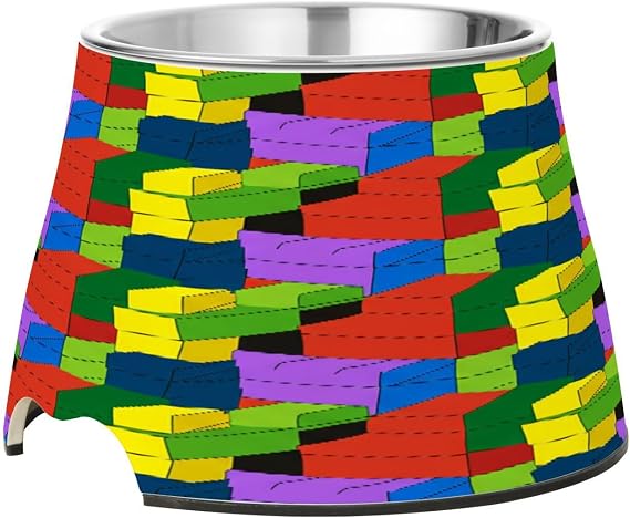 SKYSHU Building Block Elevated Dog Bowls, Prevention of Vertebrae Disease Raised Dog & Cat Bowl Stand with Removable Stainless Steel Bowls, Non-Slip Spill-Proof Pet Food & Water Bowl Dish