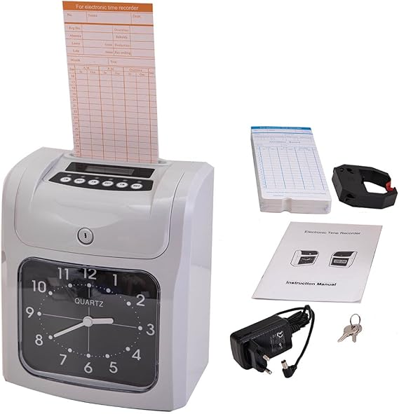 960SP Time Attendance Clock for Small Businesses Includes 50 Clock / Stamp Clock Cards 1 Colour Ribbon 2 Safety Keys 1 Power Supply with Large Dial for Office Factory School