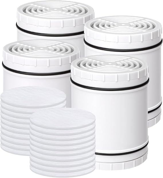 Shower Filter Replacement for AquaBliss SF400 & SF500, Multi-Stage Hard Water Shower Head Filter Reduce Rust, Chlorine, Toxins (4 Packs Filters + 20 Packs Sediment Pads)
