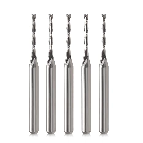 CNC Router Bits 1/8" Shank CNC Bit End Mill 1/16" Cutting Dia Flat Nose Carbide Endmill Two Flute Spiral Upcut Milling Cutter Tool Set for Wood PVC MDF Hardwood (5)