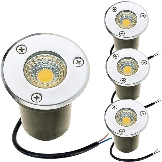 LED COB Underground Path Light 3W Yard Garden Landscape In-ground Lights Outdoor Decorative Spotlight 12V/24V IP67 Waterproof, Pack of 4(Warm White 3000k,12V)