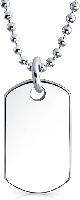 Identification Military Army Dog Tag Pendant Necklace .925 Sterling Silver