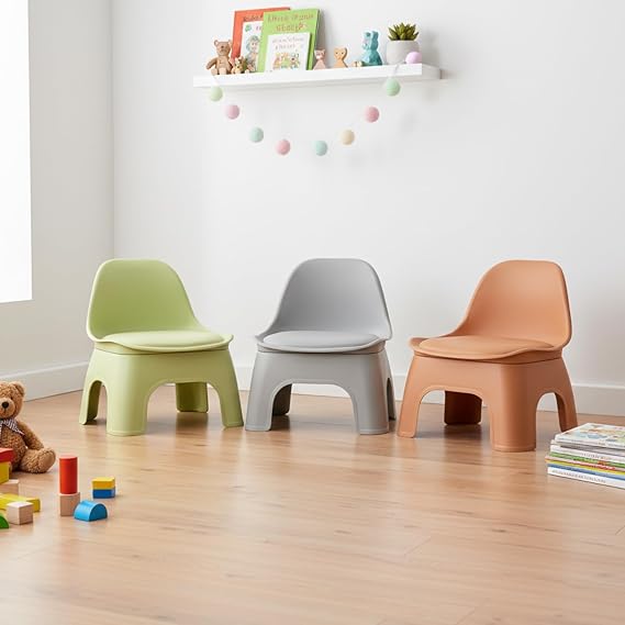 Thickened Plastic Round Stool with Backrest, Anti-Slip Portable Low Seat, Durable Modern Design for Home, Kindergarten & Living Room (Green)