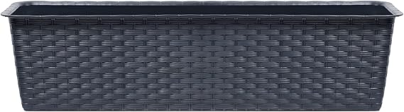 URBNLIVING 2 X Rectangle Rattan Plastic Balcony Flower Plant Garden Herb Planter Décor Pots Set (Anthracite, 800mm)