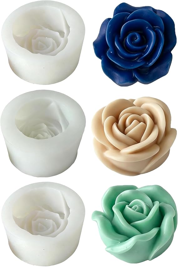 Pack of 3 Rose Flower Candles Silicone Moulds for Candles Soaps & Ornaments