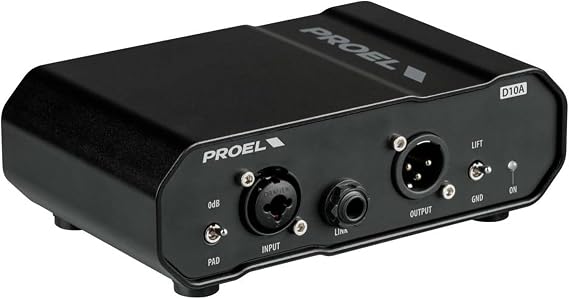 Proel D10A Active Direct Injection Box, Low Noise Amplifier, Black