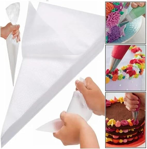 50 Adet Tek Kullanımlık Krema ve Kremşanti Torbası Pasta Dekorasyon Krema ve Kremşanti Torbası, Kullan At Glazür Torbası, Pasta ve Hamur İşleri İçin Süsleme