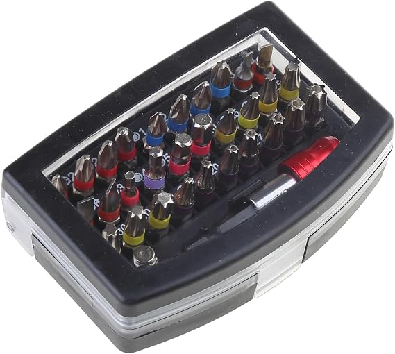 32PCS Compact Screwdriver Bit Set with Extension Rod, Security Anti-Tamper SAE Metric Hex Tri Wing Torx Spanner Star Bit, Torx Repair Kit for Vehicles, Home Electronics