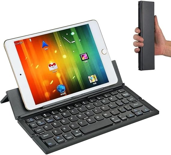 Yeni Nesil Bluetooth Tablet Klavyesi Kablosuz Mini Şarjlı Klavye Kendinden Standlı Katlanır Taşınır