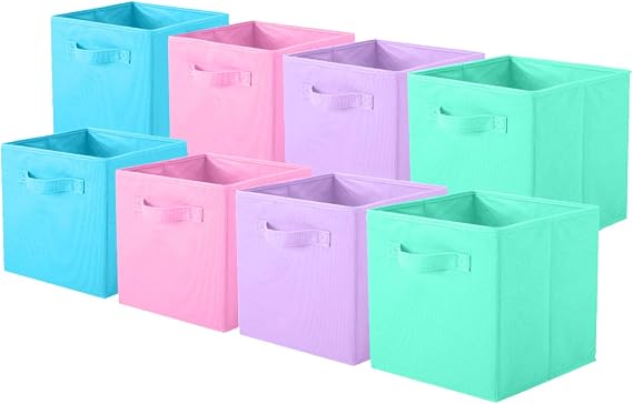 Storage Box, Collapsible Fabric Storage Cube with Handles for Kids Room, Home, Closet and Toy Organization,Pack of 8, 26.7 x 26.7 x 27.9 cm, Mix C