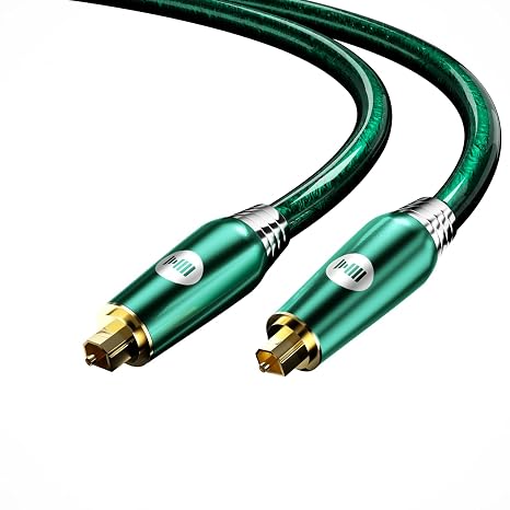 Digital Optical Audio Cable for Soundbar, TV, Home Theater, Audio System - 24K Gold-Plated, High-Fidelity Fiber Optic Cord for Crystal Clear Sound, Emerald, 9.8FT/3M