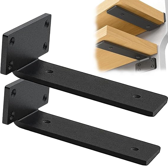 2 Pack Shelf Brackets 15cm, Heavy Duty Wall Brackets, 75kg Load Capacity, Black Floating Shelf Bracket