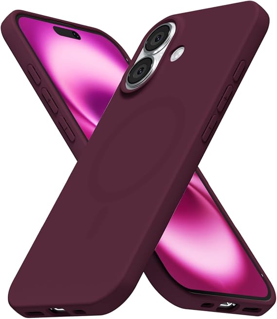 LoeoeL iPhone 16 Plus用 ケース シリコン Mag Safe対応 Magsafeウルトラスリム薄型磁気スマホケース 女性用 女の子用 ソフトラバージェル マット TPU 無地 ミニマリストカバー、バーガンディマルーン