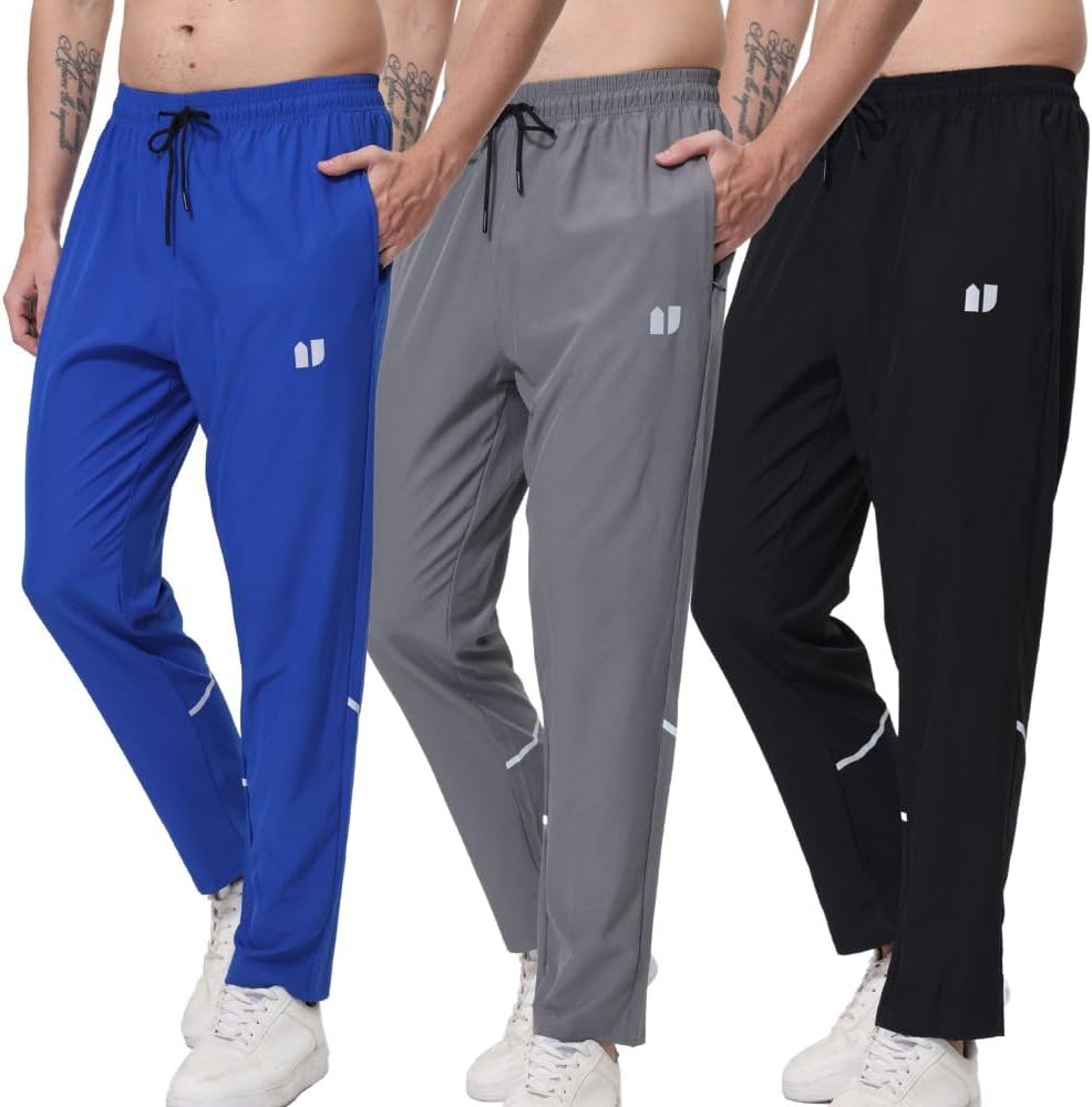 3 Pack Men's Athletic Sweatpants with Elastic Zipper Pockets
