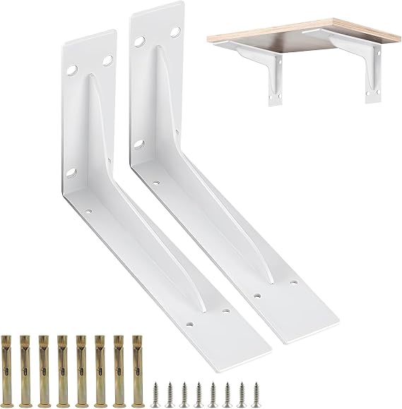 Extra Large L Shelf Brackets 400mm (16 Inch), White Heavy Duty Wall Brackets for DIY Projects, 150kg Max Load, 1 Pair
