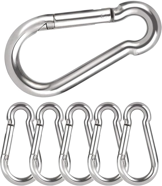 Gentpovth 6 Piece Carabiners, 8 x 80 mm Closed Spring Buckle, Galvanized Workmanship, Safe Load Capacity 250 kg, Key Chains, Camping, Hiking, Travel