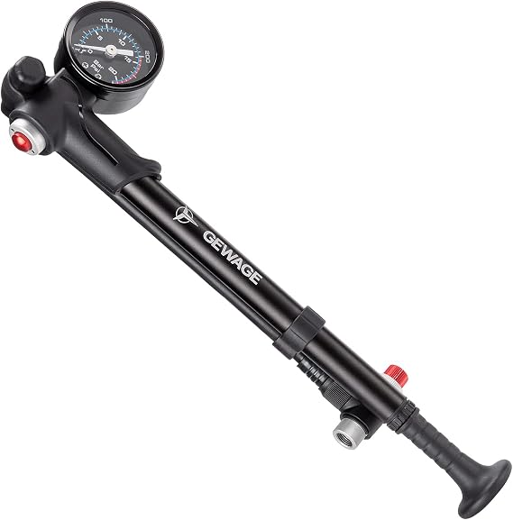 マウンテン、ロードバイク、オートバイ用ショックポンプ - 300 Psi 高圧 フロントフォークとリアサスペンション エアショックポンプ ゲージ付き - ポータブルミニポンプ エアブリードボタン付き ブラック
