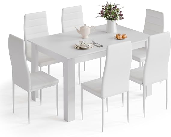 Mondeer Dining Table and Chairs Set 6, 138x90x75cm, for Kitchen Home Office