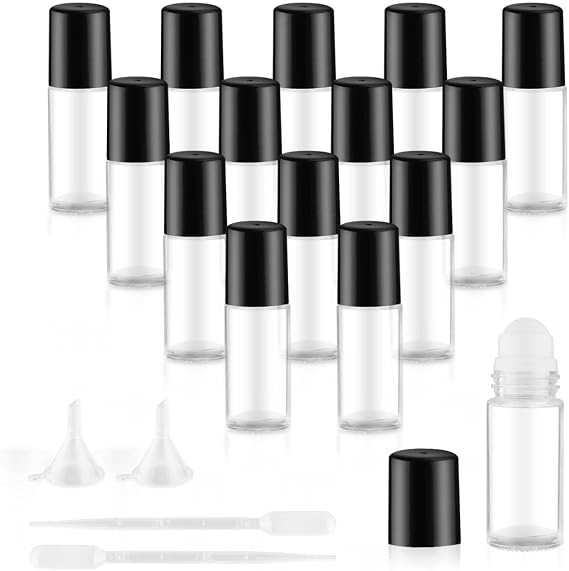 30ml/1オンス 空のギャルローラーボトル ブラック蓋付き 透明ロールオンデオドラントボトル 詰め替え可能 化粧品容器 アロマセラピーエッセンシャルオイルローション香水用 漏斗2個 ピペット2個