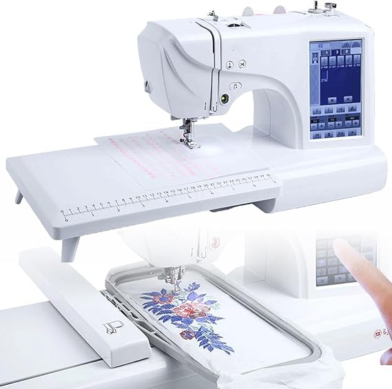 Automatic Sewing Machine, Electric Embroidery Machine with 158 Built-in Designs, 4x9.2 Inch Embroidery Area, LCD Touch Screen, 210 Letters & 30 Pattern Borders, Sewing Made Easy