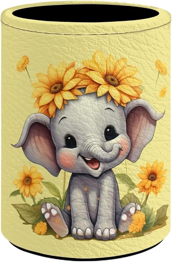 Upetstory Sunflower Elephant Pencil Holder for Desk Cute Pen Holders Desktop Organizer Brush Holder Pencil Cup for Home Office School Classroom