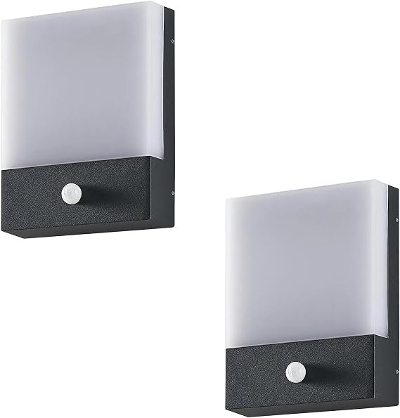 LEDSone LED Motion Sensor Square Shape Lights Home Essentials, Light IP65 Waterproof Temperature Protection Outside Motion Detector Light Wall Mount Dimmable Cool or Warm Light Fixture 12W (Pack 2) [Energy Class A]