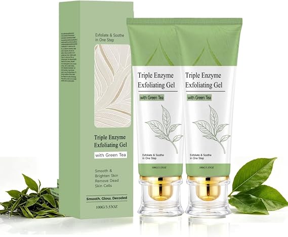 Coracode Triple Enzyme Exfoliating Gel, Coracode Triple Enzyme Green Tea Exfoliating Aqua Peel Gel, Hydrating & Soothing Blend, Deep Pore Face Exfoliant, Gentle Facial Exfoliator for Peeling (2PC)