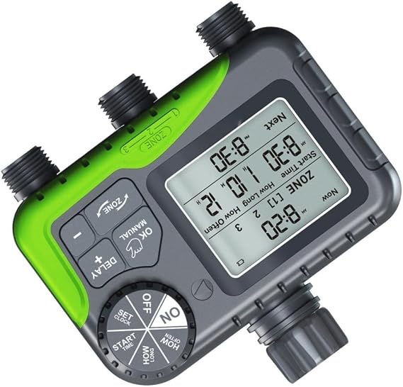 Garden Sprinkler Timer 3-Zone 1min to 8h Duration
