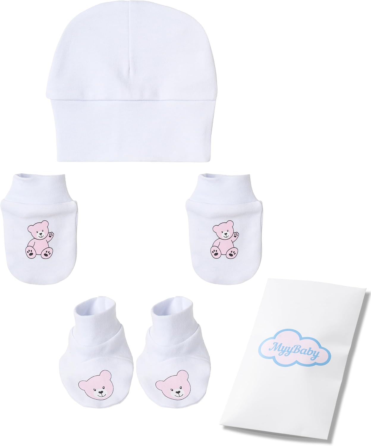 Newborn Hat Mittens & Booties Set 100% Organic Cotton First Equipment Premium Quality 3-Piece Baby Gift Set for Birth Baby Gift 0-4 Months