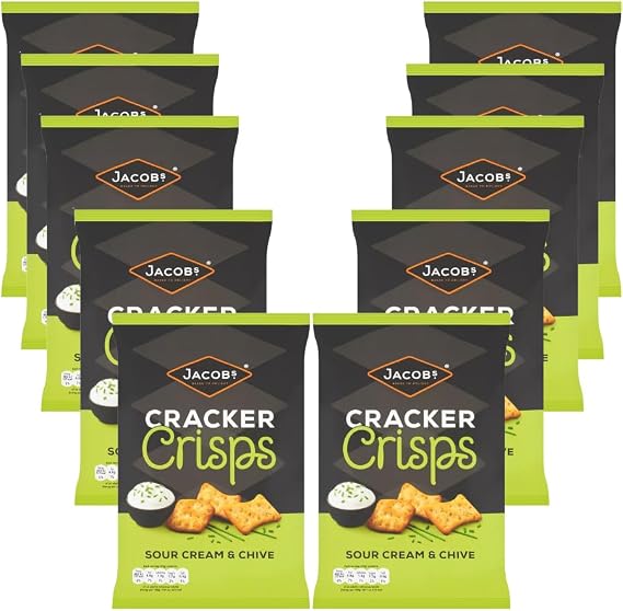 Biscuits & Crackers Bundle Pack with Jacob's Cracker Crisps Sour Cream & Chive Snacks Sharing Bag 150g - 10 Pack | Sour Cream & Chive Flavour Crisp Snack Biscuits.