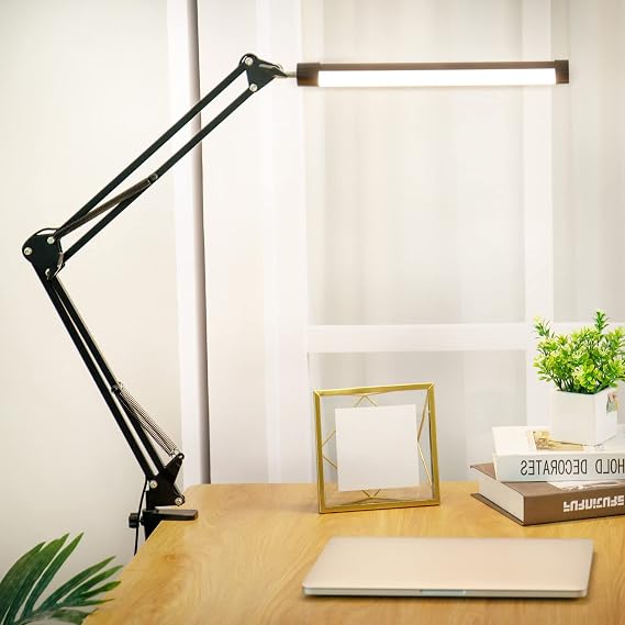 LED Desk Lamp , Adjustable Swing Arm Desk Light With Clamp, Usb Powered Dimmable Eye-Caring Reading Table Light, 3 Modes, 10 Brightness Levels, Memory Function For Home, Office, Study (No Adapter) [Energy Class G]