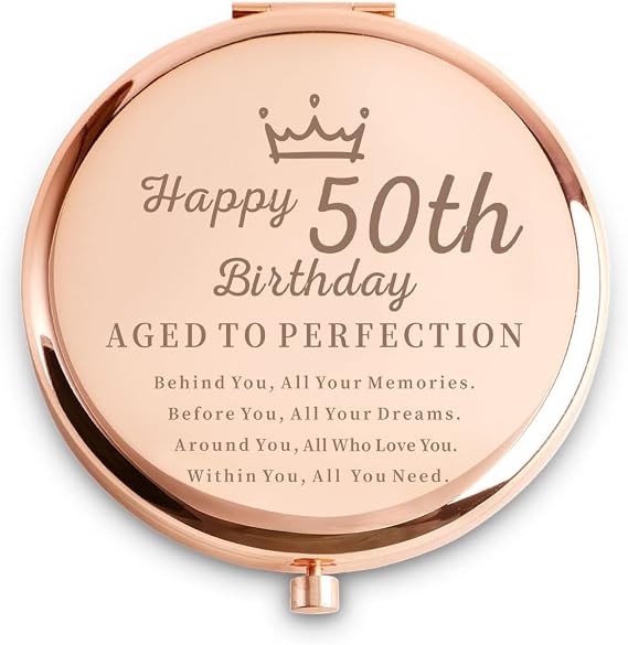 女性への50歳の誕生日ギフト - 50歳の誕生日ギフト 妻、ガールフレンド、姪、娘、姉妹、叔母、親友、bff、同僚へのパーソナライズされた50歳の誕生日プレゼントのアイデア - 刻印入りコンパクトミラー