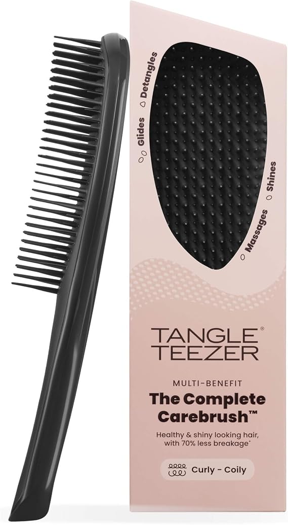Tangle Teezer Complete Carebrush Fine Saç Bakım Fırçası Kıvırcık ve Bukleli Saçlar İçin Düğümleri Nazikçe Açar, Saç Derisine Masaj Yapar Siyah