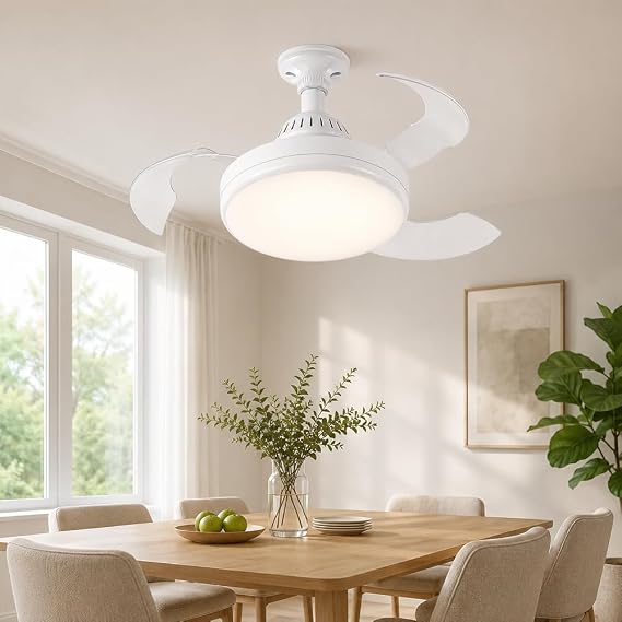 E27 Fan Light, Retractable Ceiling Fan with Dimmable LED Light [Energy Class A]