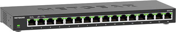 NETGEAR 16-Port Gigabit Ethernet Unmanaged Switch (GS316): Desktop or Wall Mount Quiet Operation
