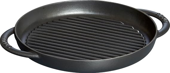 Staub 40509-377 Grill & Frying Pan Pure Grill, Round, Black, 10.2 inches 26 cm, IH Compatible