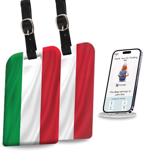 [Pack 2] tag8 Italy Flag Smart Bag tag |Trendy Luggage tag ID Identification Fashionable Digital Name tag | Airline Compliant, SITA World Tracer Code Enabled | Travel Gift idea, Collectible