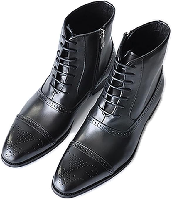 Men's Wingtip Toe Leather Oxford Dress Boots Side Zip Mid-Top Ankle Chukka Boot Business Formal Work Shoes for Men