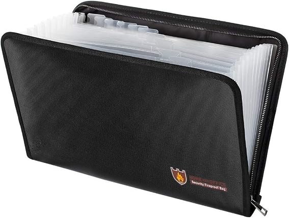 A4 Fireproof Safe Document Folder with 13 Pockets, Expanding Document Bag