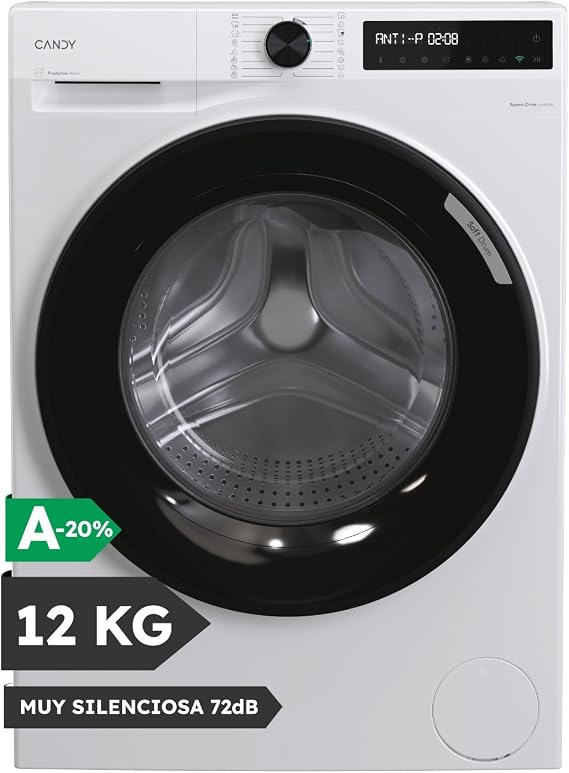Candy ProWash 500 BR 412BL8-S Washing Machine 12 kg, 1400 RPM, Digital Display, WIFI Connectivity, 16 Cycles, Inverter Speed Drive, Delayed Start 24H, Child Lock, KG Detector, 72 DB, White [Energy Class A]